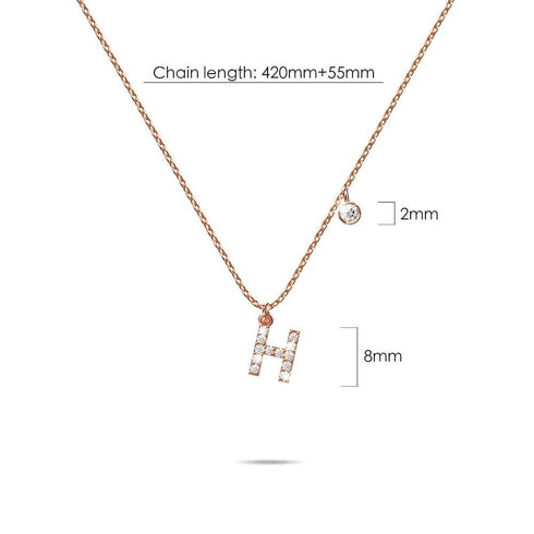 Solid 925 Sterling Silver Initial Crystal Personalised Alphabet Letter Necklace Rose Gold Filled